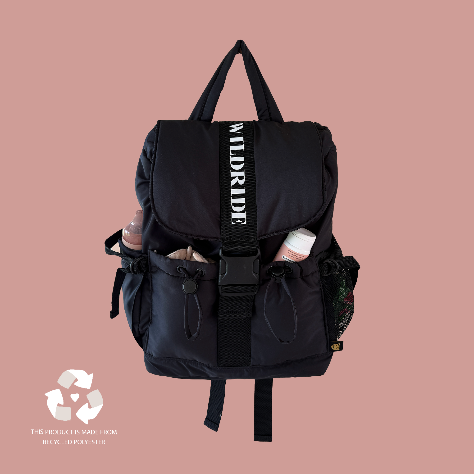 Recycelter Rucksack für Erwachsene Schwarz
